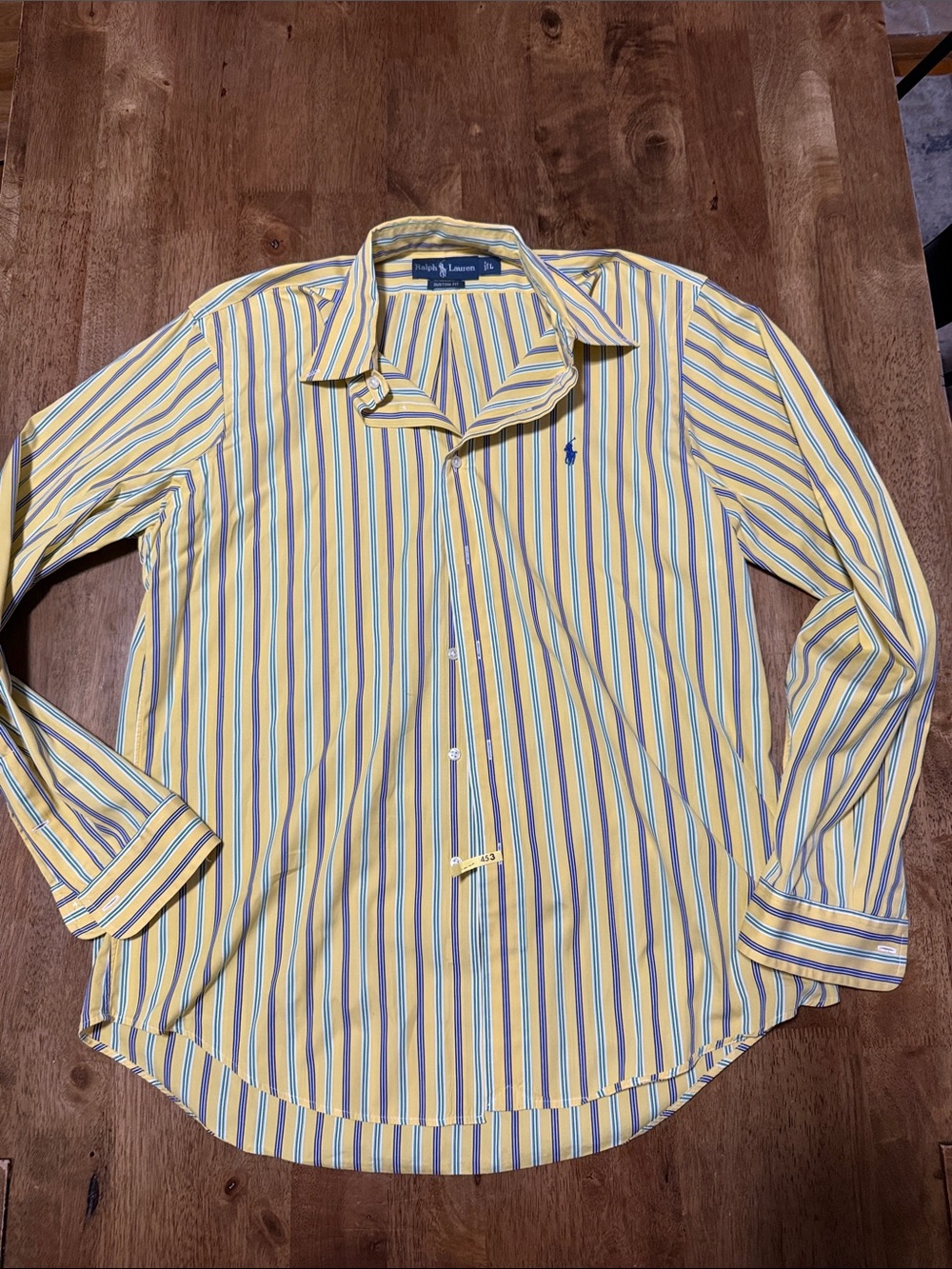Ralph Lauren Yellow Striped Dress Shirt with Blue & White Accents